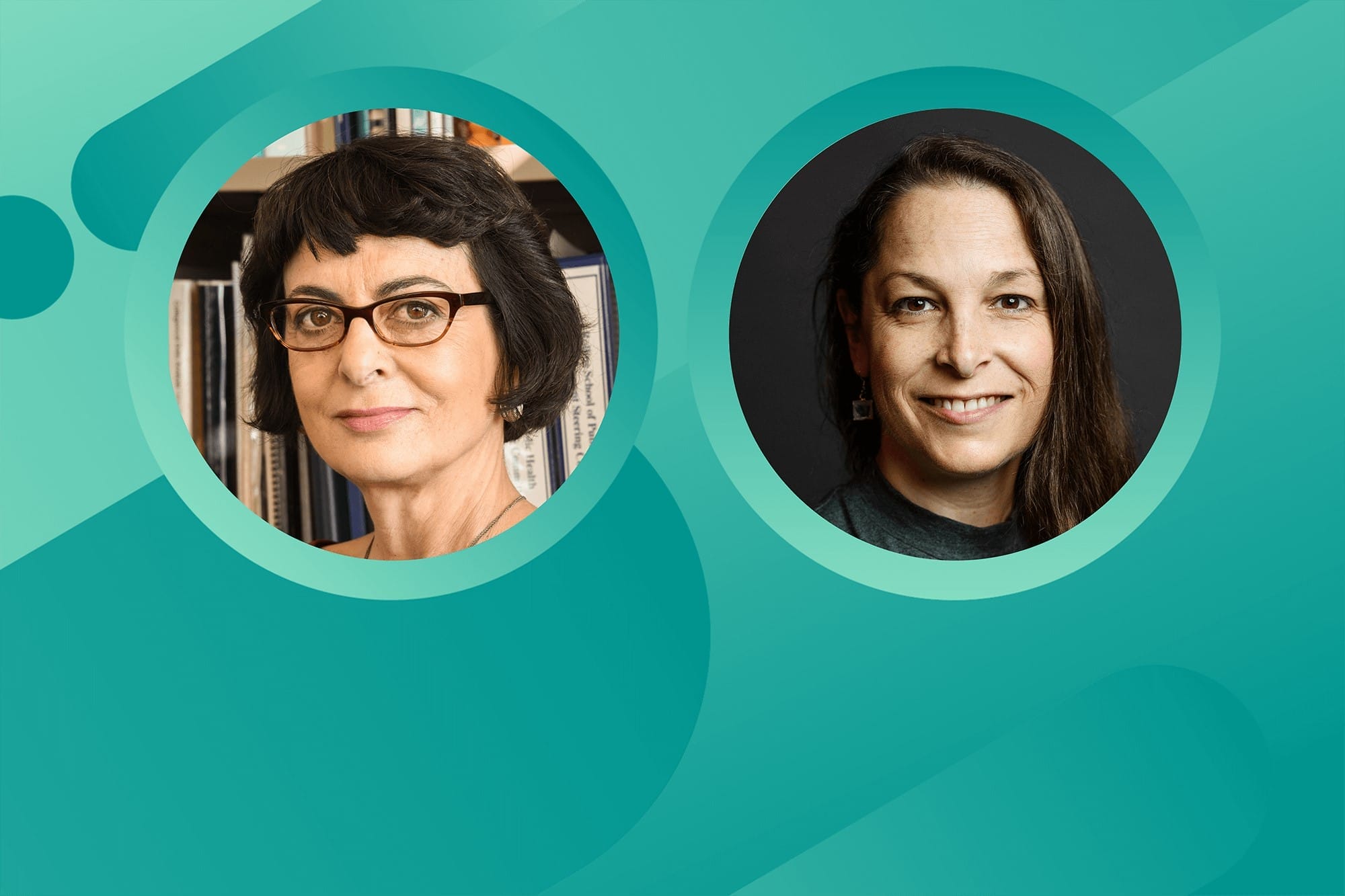 Two photographs in circles on a blue-green background, a photo of Dr Vaccarino on the left and Dr Vella on the right.